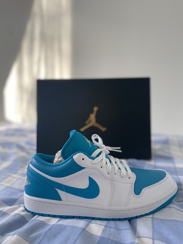 NUOVO Jordan 1 taglia bassa 10 UK da uomo NUOVO DI ZECCA & in scatola bianco aquatone verde acqua oro
