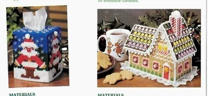 CHRISTMAS GINGERBREAD HOUSE + SANTA TISSUE COVER -- PLASTIC CANVAS PATTERNS - Picture 1 of 1