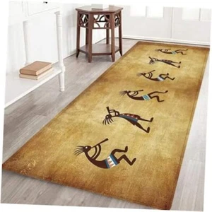 Rustic Southwestern Runner Rug for Hallway,Southwest Native American Kokopelli - Picture 1 of 6