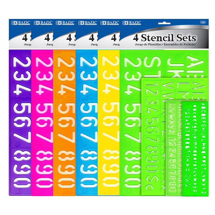 BAZIC 8 10 20 30 Mm Size Lettering Stencil Sets 4 per Pack(color May Very )