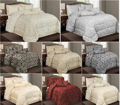 7-Piece Jacquard Floral Comforter Set w/ Bedspread, Shams, Pillows & Valance - Image 1 of 2