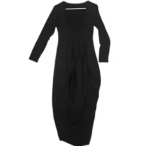 Damen Basic Langarm Schwarz Einfarbig Stretch Lang Bodycon Kleid V-Ausschnitt Gr. M - Bild 1 von 14