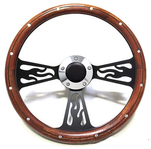 Hot Rod Mahogany & Custom Billet Steering Wheel Kit for Flaming River/GM Column - Bild 1 von 17