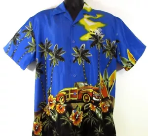 Camisa Hawaiana Ferugini Hombres Mediana Todo Alrededor Gráfica Tabla de Surf Woodies Hibisco - Imagen 1 de 12