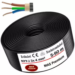 5-90m Erdkabel Starkstromkabel NYY-J 3x4 mm² Elektrokabel - Bild 1 von 11