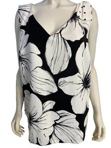 NWT Talbots Plus White with Black Floral Print V-neck V Back Sleeveless Top 22W - Picture 1 of 6