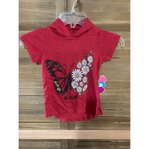 NWT Just 2 Cute Be Kind Hoodie T Shirt Butterflies Red Girls Size 4 Y2K Tee Casu - Picture 1 of 5