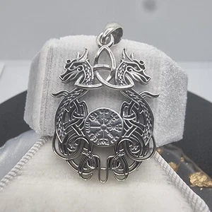 Viking Dragon Celtic Knot Compass Amulet Pendant Twin 925 Sterling Silver - Picture 1 of 3