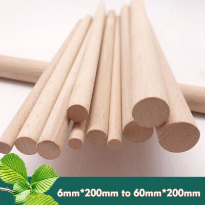 Hardwood Dowels 6-60mm Dia Wooden Beechwood Chamfered Fluted Pin Wood 200mm Long - Image 1 of 4