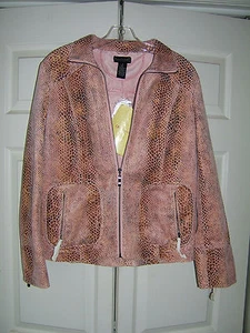 Dialogue QVC Snake Skin Style Pink Ladies Zip Front Jacket Medium (NWT) - Picture 1 of 8