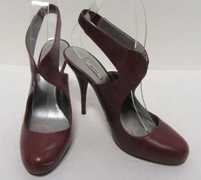 MIU MIU Maroon Leather Slingback Pumps Size 36.5 - Image 1 of 4