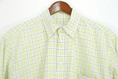 Brioni Italy Men’s Lightweight Button Down Collar Shirt - Lime Green Check - XL - Image 1 of 4