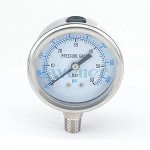 Medidor de presión de esfera de 60 mm 0-60 bar 1/4"" NPT 304" barra de acero inoxidable PSI N2 vapor - Imagen 1 de 5