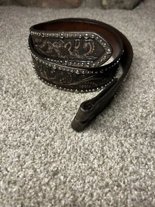 Ariat Western Womens Belt Leather Embossed Floral Inlay Brown A1513802 Sz Small - Picture 1 of 10