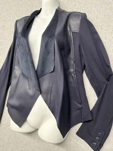 Kut From The Kloth Womens Draped Open Front Jacket Med Vegan Faux Leather Suede - Picture 1 of 13