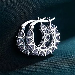 925 Silver Filled,Gold Hoop Earring Women Fashion Cubic Zircon Wedding Jewelry - Picture 1 of 9
