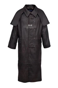 Abrigo de montar para hombre marrón patrón informal suave largo plumero chaqueta de cuero de vaca - Imagen 1 de 7