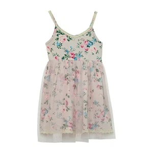 Girls' Knit Works $44 Sleeveless Jersey Knit & Mesh Pink Floral A-Line Dress NWT - Picture 1 of 3