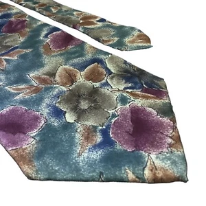 Bill Blass Krawatte Krawatte Herren Seide blau taupe rost Blumen Blatt - Bild 1 von 5