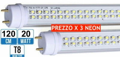 x3 pz NEON TUBO LED T8 20W 120CM ALTA POT 3014 BANCHI SUPERMERCATI VETRINE CELLE - Immagine 1 di 2