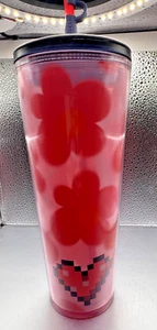 Starbucks 25' Flower Pixel Heart Venti 24oz Cold Cup Tumbler mit Strohhalm Topper Neu mit Etikett - Bild 1 von 4