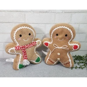 Gingerbread Man Boy Plush Figure 2 Pc Set Christmas Decor Scarf Weighted 12" NEW - Picture 1 of 7