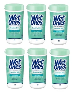 Wet Ones Sensitive Skin Hand Wipes, Fragrance-Free, 40 Ct Canister, 6 Pack (240 - Picture 1 of 24
