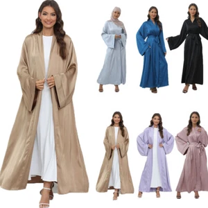 Dubai Open Abaya Mujeres Musulmán Maxi Vestido Kimono Cárdigan Kaftán Vestido Ramadán Nuevo - Imagen 1 de 30