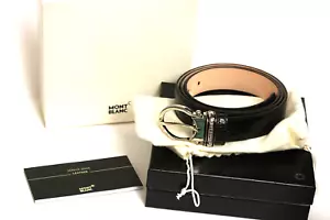 Nuevo Montblanc 105791 Classic Line Hebilla Cinturón Cuero Negro Con Caja Papeles - Imagen 1 de 7