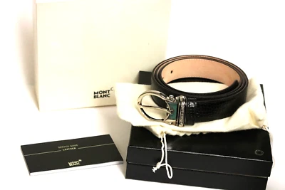 New Montblanc 105791 Classic Line Buckle Black Leather Belt With Box Papers - Image 1 of 4