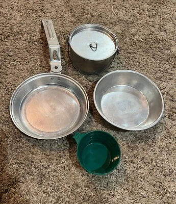 Vintage PALCO Pure Aluminum 5 Piece Nested Camping Cook Mess Kit - Image 1 of 4