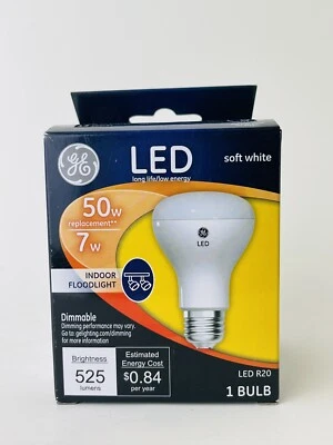 1 GE 41213 R20 LED Floodlight Bulb, Soft White, 7W 50W 525 Lumens Dimmable - Image 1 of 4