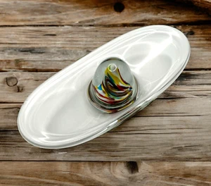Ucagco Japan Glass Dish Glass Art Color Swirls Paperweight Trinket Candy Dish - Picture 1 of 11