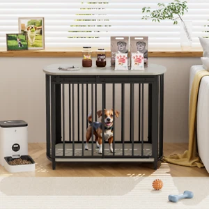 31.5" Gray Dog Crate for Small and Medium Dogs, Wooden Cage Indoor Kennel - Picture 1 of 8
