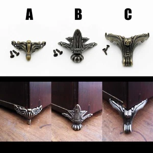 4 Stck. Antik Messing Schmuck Truhe Weinkiste Etui Dekor Füße Bein Eckschutz - Bild 1 von 14