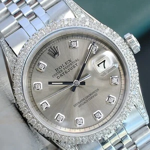 Rolex Mens Datejust Gold Stainless Steel Watch Grey Dial Diamond Lugs Bezel 36mm - Picture 1 of 20