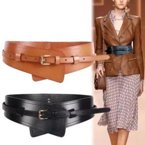 Damen Echt Leder Taillengürtel Gold Metallschnalle Breiter Bund Abnehmbarer Gürtel - Bild 1 von 35