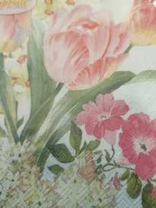 Celebrate 3 Ply Tulip Floral Cocktail Paper Napkins 40 Ct, 10" Sq Germany, NEW - Picture 1 of 11