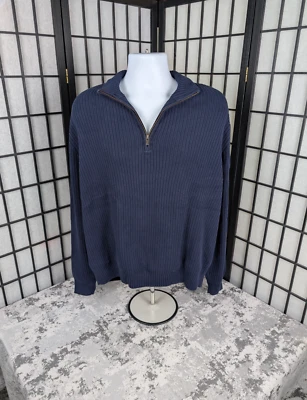 Calvin Klein мужской синий длинным рукавом 1/4 молнии вязаный пуловер 100% хлопок ребристый XXL - Изображение 1 из 4
