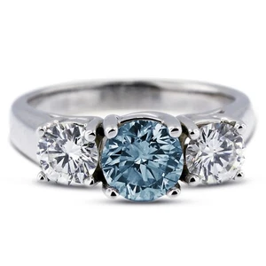 1.14ct Blue SI1 Round Natural Certified Diamonds 18k  Classic Engagement Ring - Picture 1 of 11