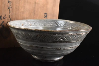 S3254: Antiguo Seto-ware japonés marcas de pincel mufla pintura tazón de té con caja firmada Foto 1 de 4