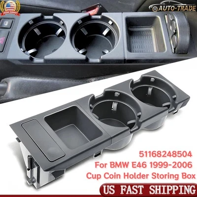 Gray Center Console Cup Coin Holder Storing Box 51168248504 For BMW E46 99-06 Foto 1 de 4