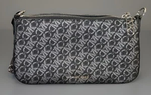 NWT✨Michael Kors Empire Medium Patent Chain Link Pochette Black Silver Monogram - Picture 1 of 6