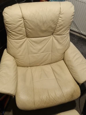 Stressless Mayfair Recliner Chair And Footstool Beige | Needs Saving - Image 1 of 4
