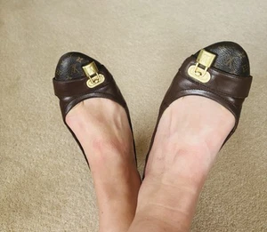 VINTAGE LOUIS VUITTON Brown Leather Monogram Padlock Ballet Flats UK 5 / 38 - Picture 1 of 23