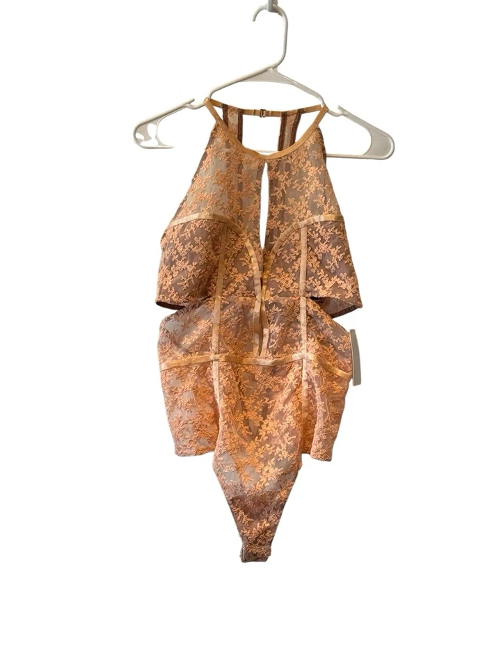 For Love & Lemons Skivvies Miranda Embroidery Sexy Bodysuit Orange Floral Large - Image 1 of 4
