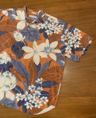 Tommy Bahama Silk Shirt Mens XXL Hawaiian Orange Blue Palm Leaf Floral Beach EUC - Image 1 of 4
