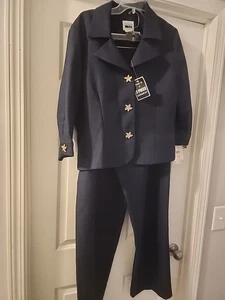Leslie Fay Women's Pant Suit Dark Blue Size 14 Starfish Buttons NWT Made In USA - Picture 1 of 10