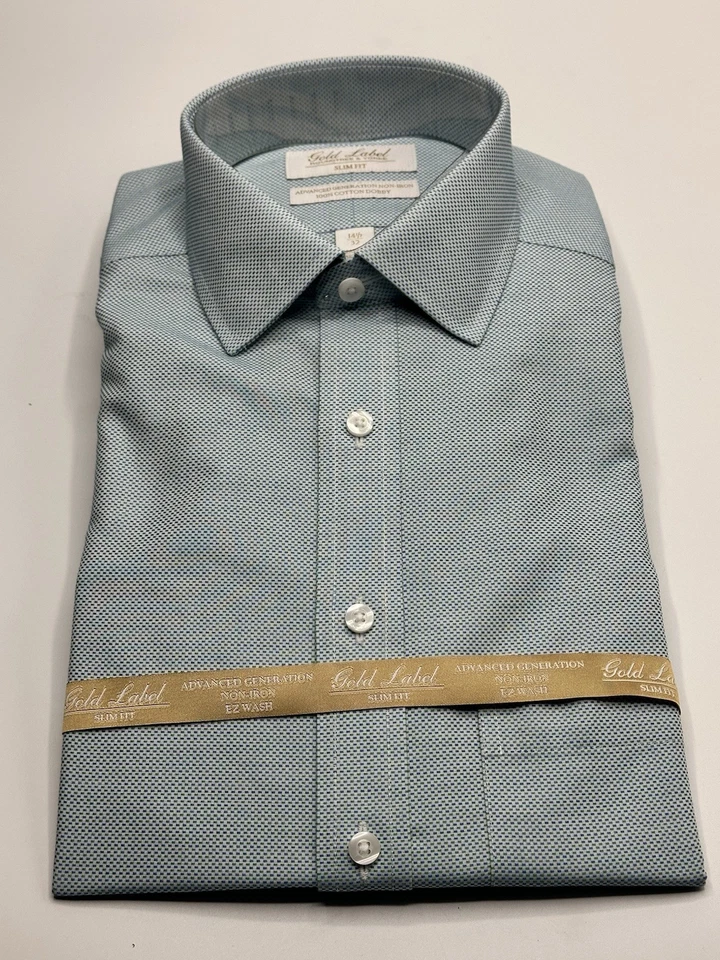 Camisa de vestir Roundtree Yorke Gold Label para hombre 14,5-32 ajuste ceñido azul sin planchar nueva con etiquetas Foto 1 de 3