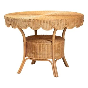 bali & pari Abena Bohemian Scalloped Light Honey Rattan Dining Table - Picture 1 of 10